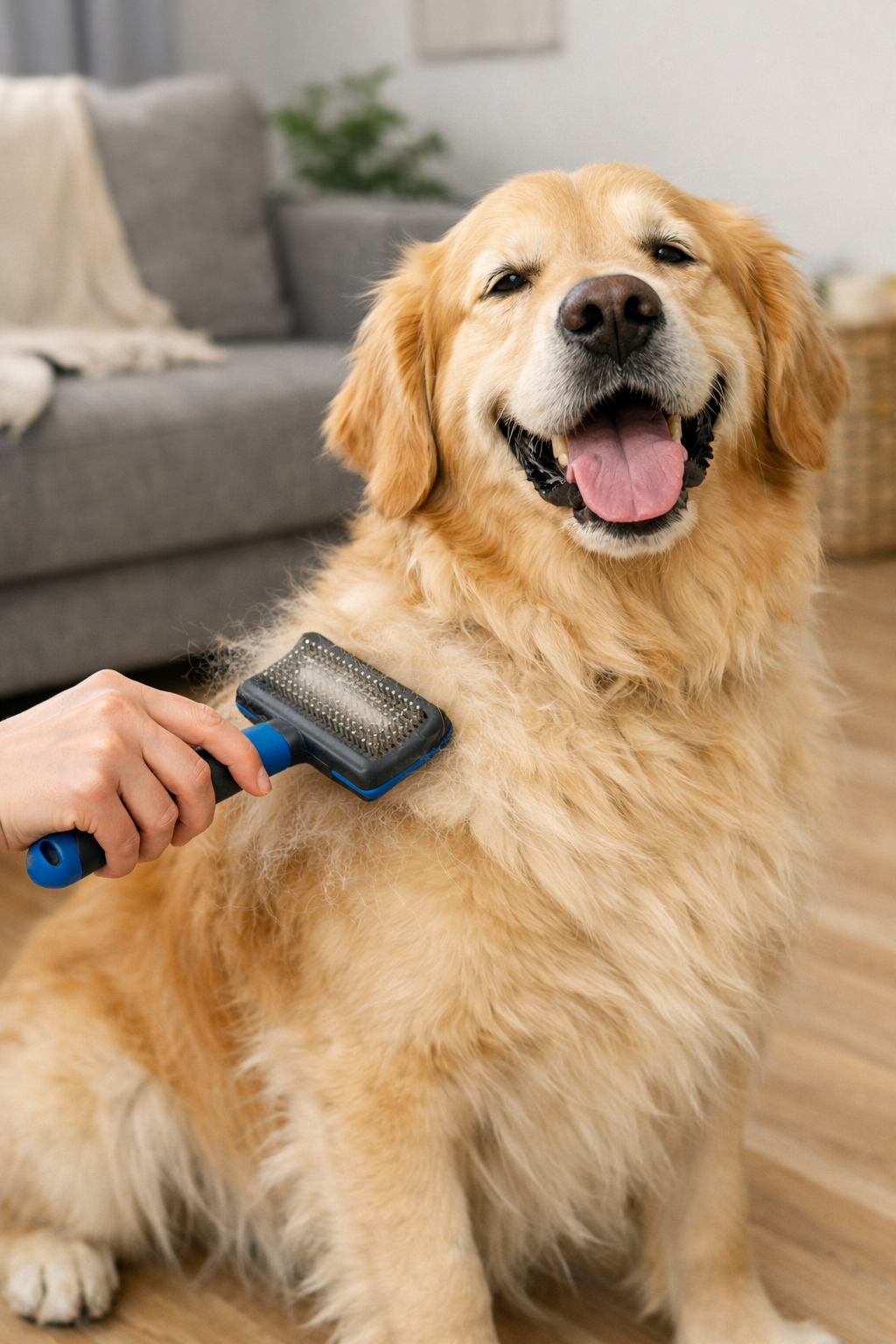 Brushing a dog